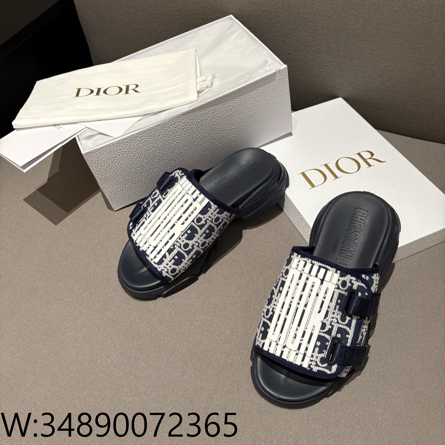 [QR 5009] 디올 D 완더 뮬 슬리퍼 샌들 네이비
