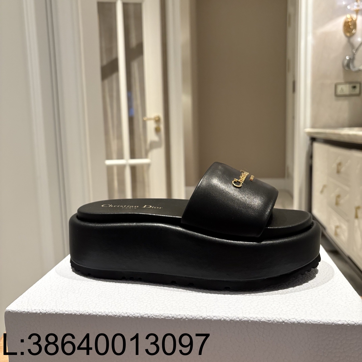 [QR5009] 디올 D-Lane 통굽 슬리퍼 블랙 4cm