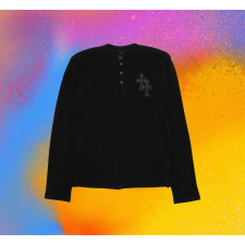 [꼬부기셀러] Chrome Hearts 크롬하츠 와플 조직 헨리넥 블랙 양가죽 장식 긴팔티