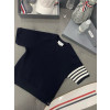 TJ공장 톰브라운 소매 사선 와플 반팔티 네이비 Thombrowne