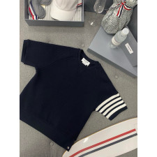 TJ공장 톰브라운 소매 사선 와플 반팔티 네이비 Thombrowne